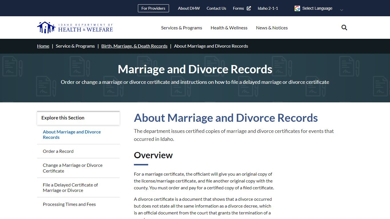 Marriage and Divorce Records - Idaho